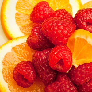 orange slices and raspberries